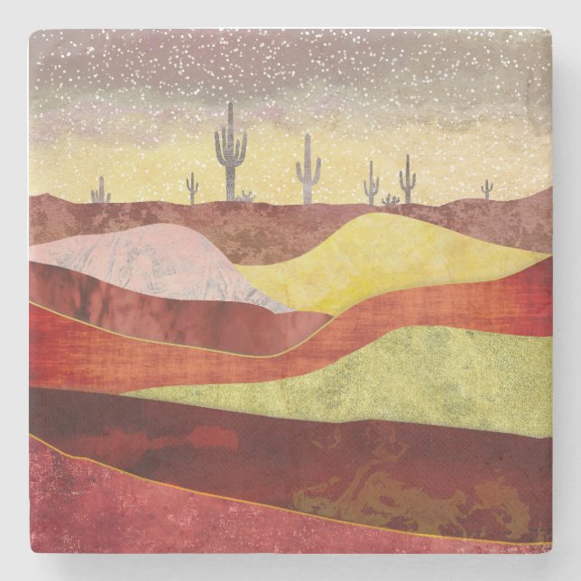 Desert Cacti Landscape Stone Coaster (Front)