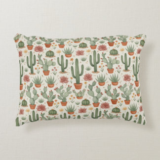 Desert Cacti Succulent Seamless Pattern Accent Pillow
