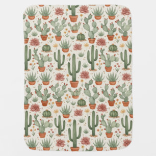 Desert Cacti Succulent Seamless Pattern Baby Blanket