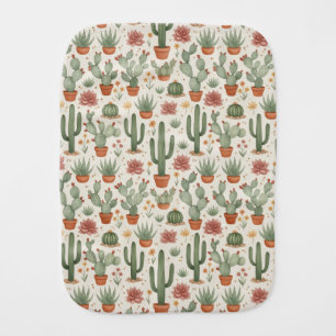 Desert Cacti Succulent Seamless Pattern Baby Burp Cloth
