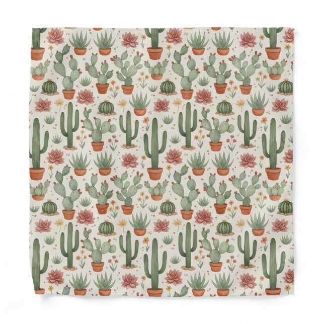 Desert Cacti Succulent Seamless Pattern Bandana (Front)