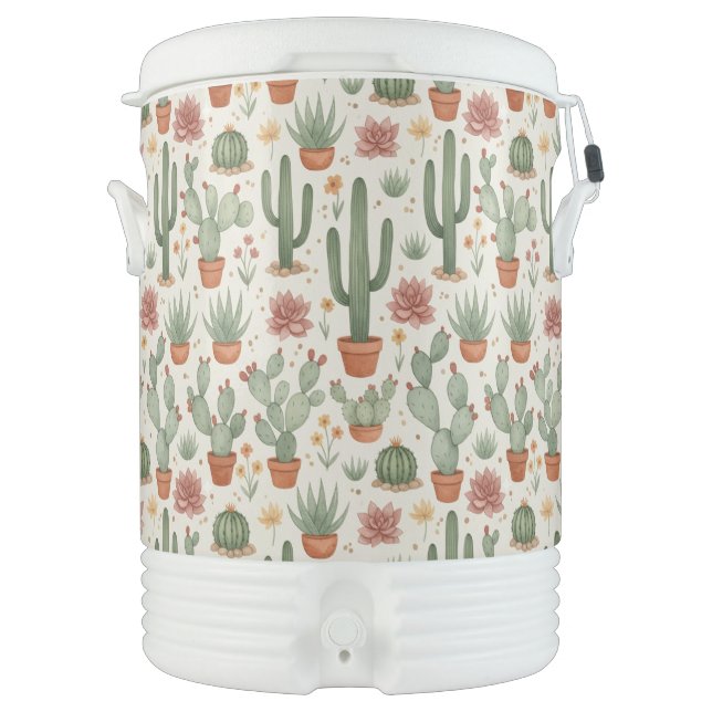 Desert Cacti Succulent Seamless Pattern Beverage Cooler (Front)
