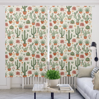 Desert Cacti Succulent Seamless Pattern Blackout Curtains