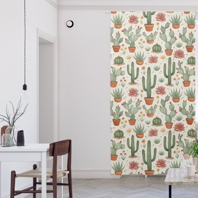 Desert Cacti Succulent Seamless Pattern Blackout Curtains (Living Room)