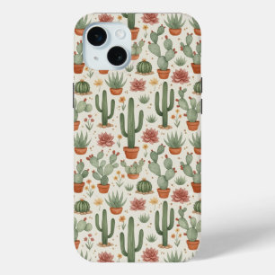 Desert Cacti Succulent Seamless Pattern iPhone 15 Plus Case