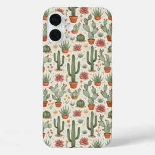 Desert Cacti Succulent Seamless Pattern iPhone 16 Plus Case