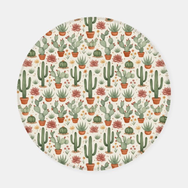 Desert Cacti Succulent Seamless Pattern Coaster Set (Single)