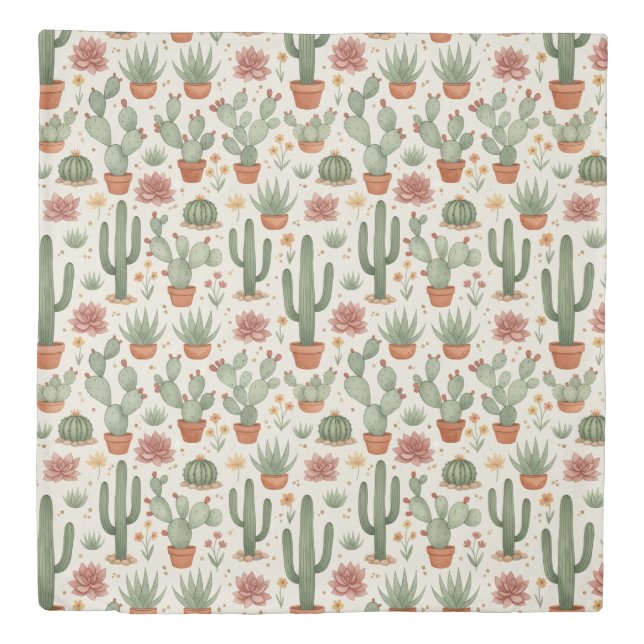 Desert Cacti Succulent Seamless Pattern Duvet Cover (Front)