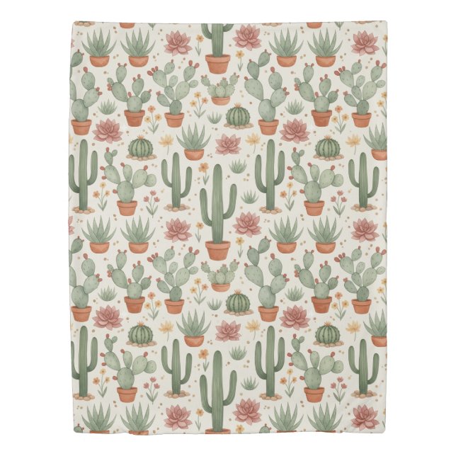 Desert Cacti Succulent Seamless Pattern Duvet Cover (Front)