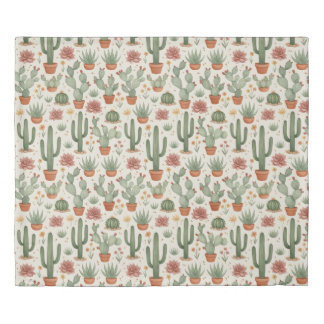 Desert Cacti Succulent Seamless Pattern Duvet Cover