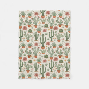 Desert Cacti Succulent Seamless Pattern Fleece Blanket