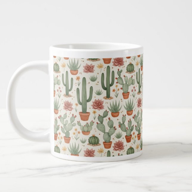 Desert Cacti Succulent Seamless Pattern Giant Coffee Mug (Left)
