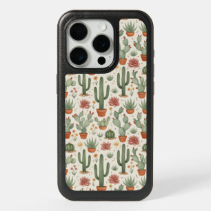 Desert Cacti Succulent Seamless Pattern iPhone 15 Pro Case