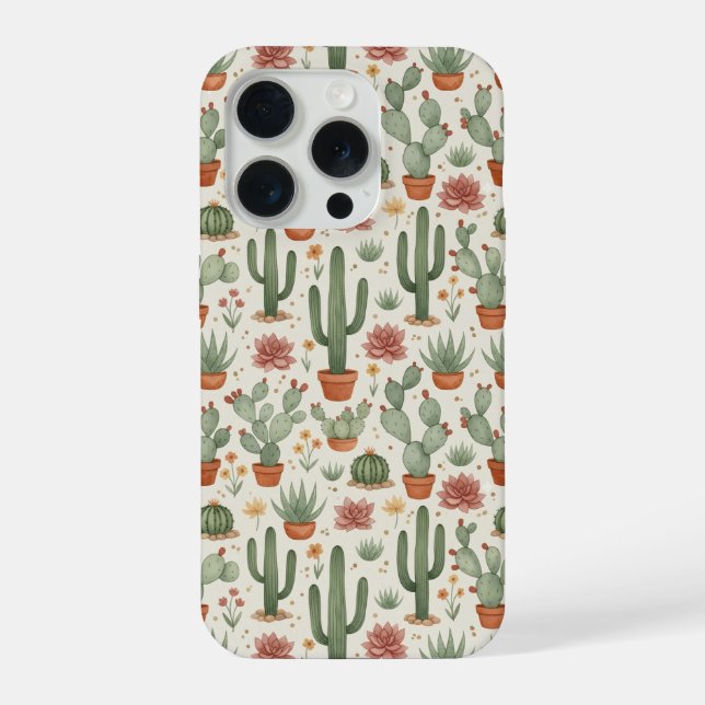 Desert Cacti Succulent Seamless Pattern iPhone Case (Back)