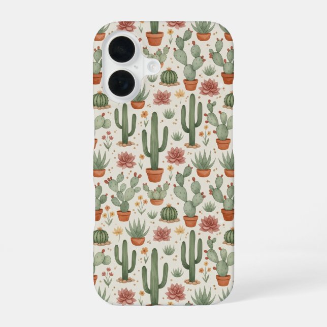 Desert Cacti Succulent Seamless Pattern iPhone Case (Back)