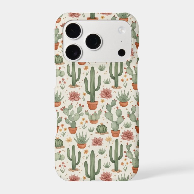 Desert Cacti Succulent Seamless Pattern iPhone Case (Back)