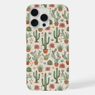 Desert Cacti Succulent Seamless Pattern iPhone 15 Pro Max Case