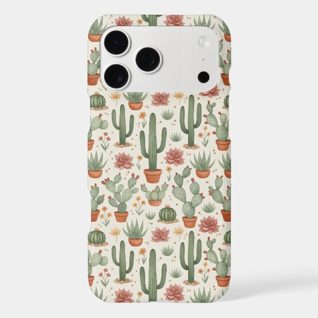 Desert Cacti Succulent Seamless Pattern iPhone Case (Back)