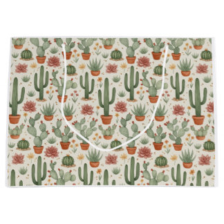 Desert Cacti Succulent Seamless Pattern Large Gift Bag