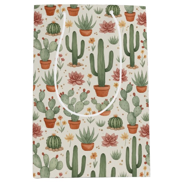 Desert Cacti Succulent Seamless Pattern Medium Gift Bag (Front)