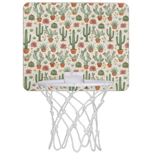 Desert Cacti Succulent Seamless Pattern Mini Basketball Hoop
