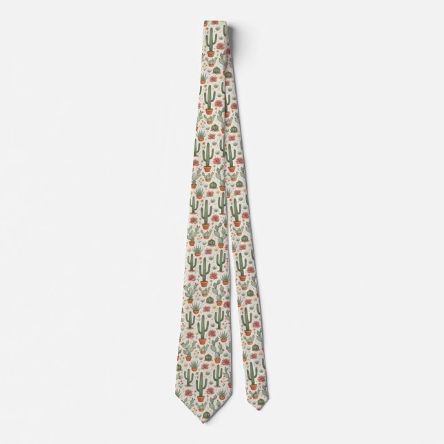 Desert Cacti Succulent Seamless Pattern Neck Tie (Front)