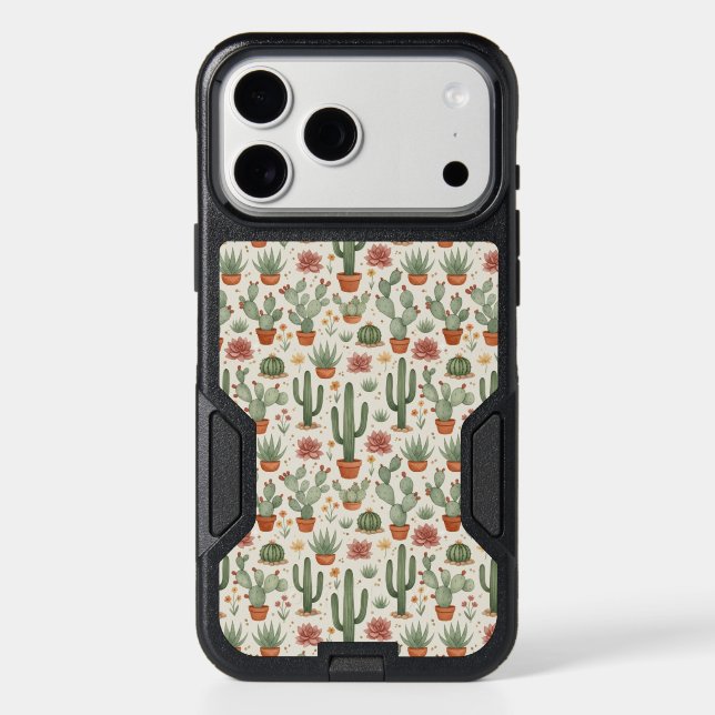 Desert Cacti Succulent Seamless Pattern Otterbox iPhone Case (Back)