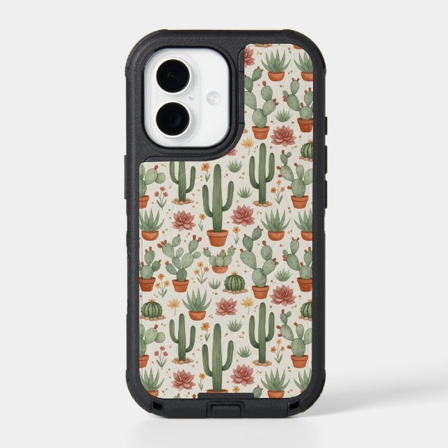 Desert Cacti Succulent Seamless Pattern Otterbox iPhone Case (Back)