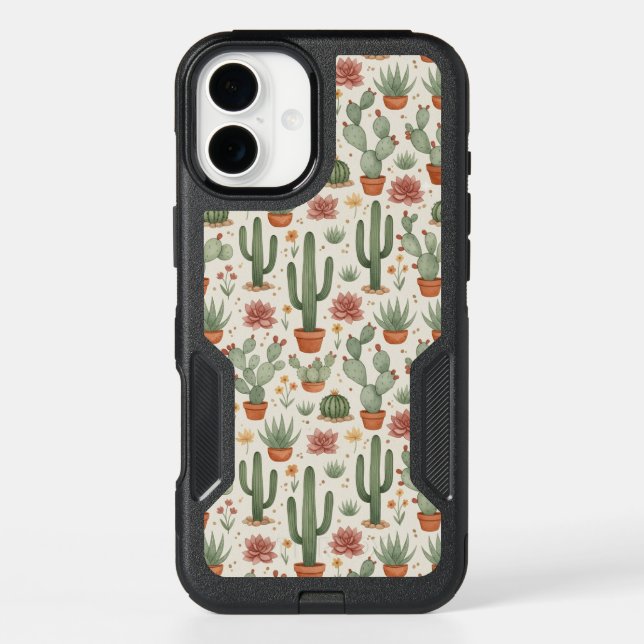 Desert Cacti Succulent Seamless Pattern Otterbox iPhone Case (Back)