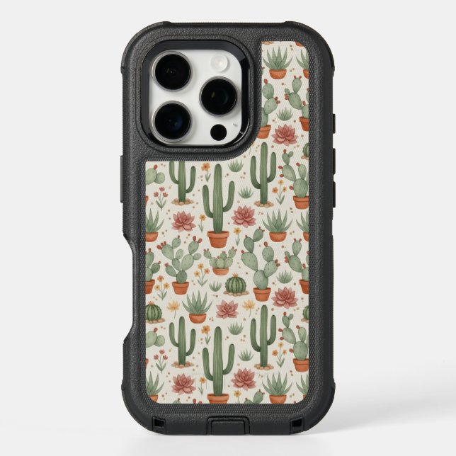 Desert Cacti Succulent Seamless Pattern Otterbox iPhone Case (Back)