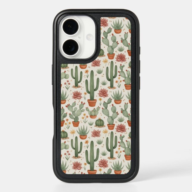 Desert Cacti Succulent Seamless Pattern Otterbox iPhone Case (Back)
