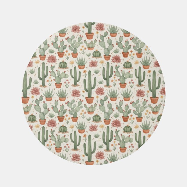 Desert Cacti Succulent Seamless Pattern Outdoor Rug (Front)