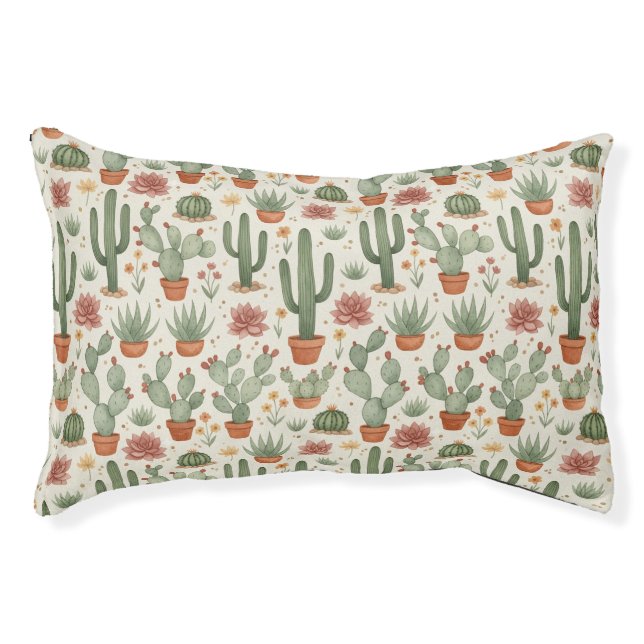 Desert Cacti Succulent Seamless Pattern Pet Bed (Front)