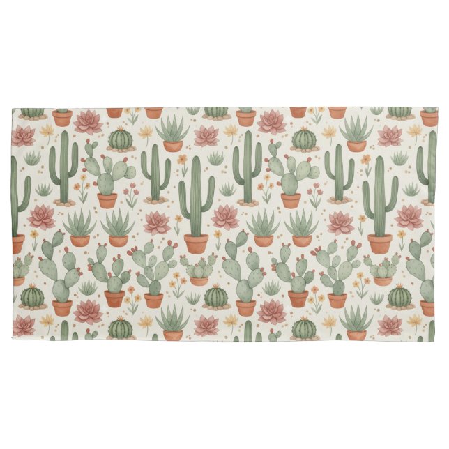 Desert Cacti Succulent Seamless Pattern Pillow Case (Front-Left)