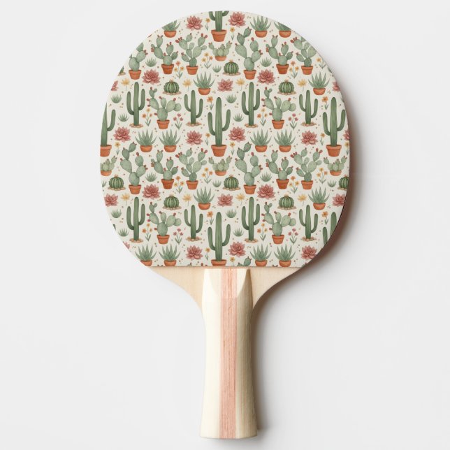 Desert Cacti Succulent Seamless Pattern Ping Pong Paddle (Front)