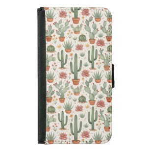 Desert Cacti Succulent Seamless Pattern Samsung Galaxy S5 Wallet Case