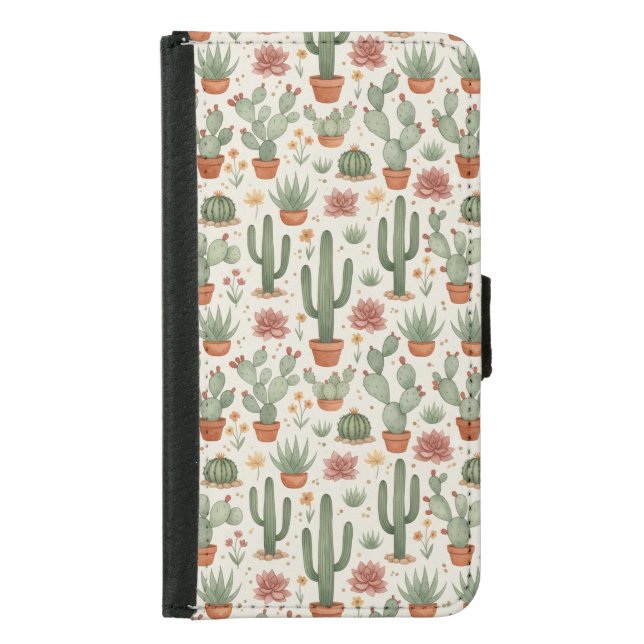 Desert Cacti Succulent Seamless Pattern Samsung Galaxy Wallet Case (Front)