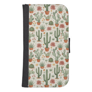 Desert Cacti Succulent Seamless Pattern Galaxy S4 Wallet Case