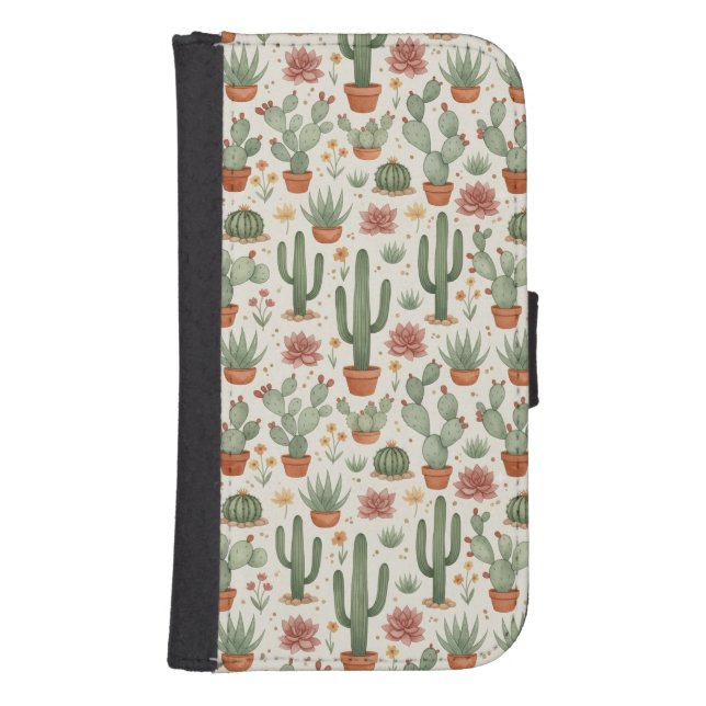 Desert Cacti Succulent Seamless Pattern Samsung Galaxy Wallet Case (Front)
