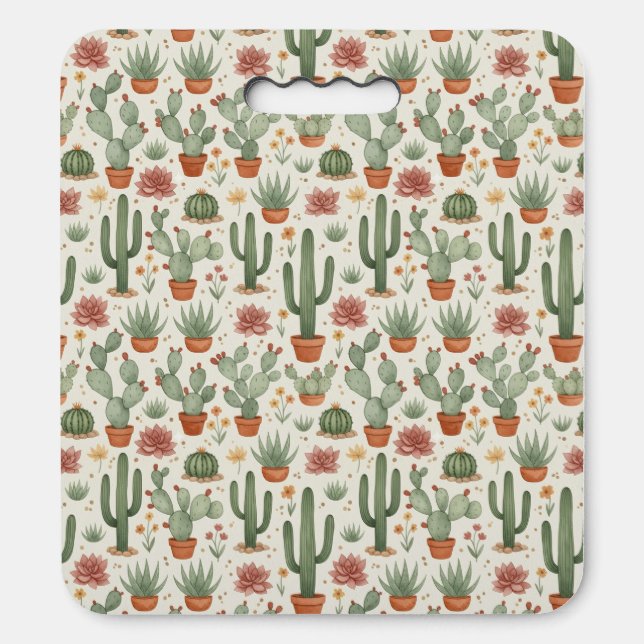 Desert Cacti Succulent Seamless Pattern Seat Cushion (Front Vertical)