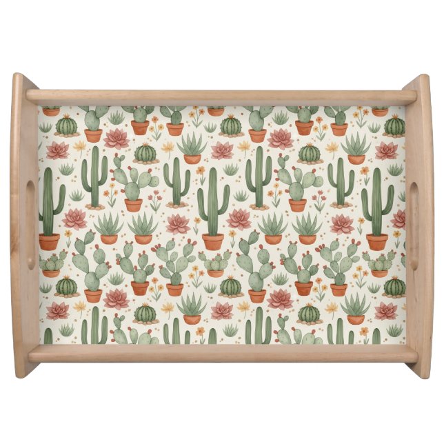 Desert Cacti Succulent Seamless Pattern Serving Tray (Front)