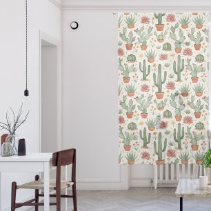 Desert Cacti Succulent Seamless Pattern Sheer Curtains