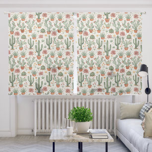 Desert Cacti Succulent Seamless Pattern Sheer Curtains