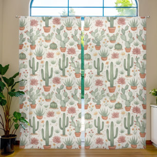 Desert Cacti Succulent Seamless Pattern Sheer Curtains