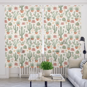 Desert Cacti Succulent Seamless Pattern Sheer Curtains