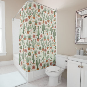 Desert Cacti Succulent Seamless Pattern Shower Curtain