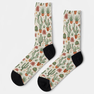 Desert Cacti Succulent Seamless Pattern Socks