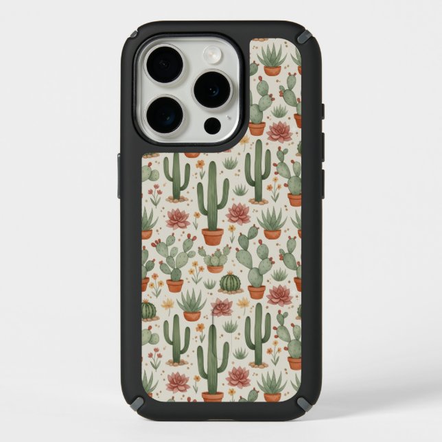 Desert Cacti Succulent Seamless Pattern Speck iPhone Case (Front)