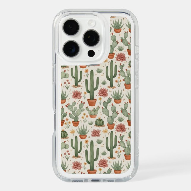 Desert Cacti Succulent Seamless Pattern Speck iPhone Case (Front)