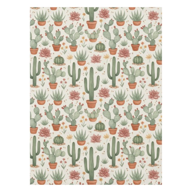 Desert Cacti Succulent Seamless Pattern Tablecloth (Front)